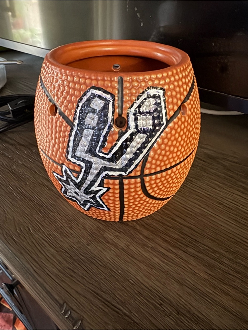 Basketball lamp with hand painted Spurs logo